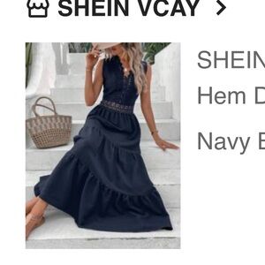 Shein navy blue long tiered maxi dress